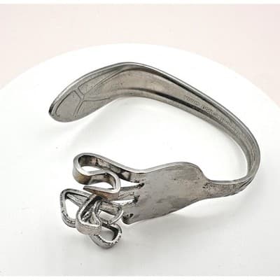 Vintage 90s Pfaltzgraff Silver Tone Fork Cuff Bracelet Statement Women's Jewelry