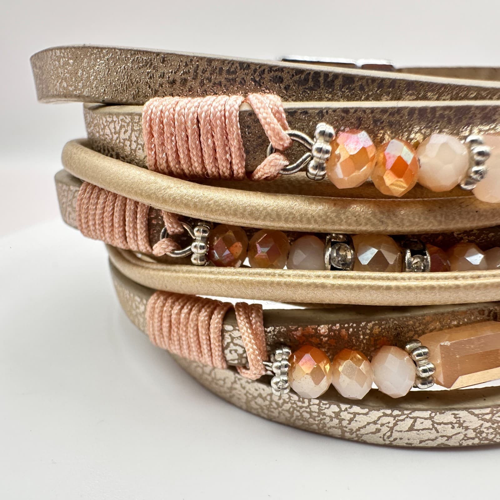 Vintage Y2K Boho Beaded Faux Leather Multi Strand Cuff Bracelet Women's Jewelry - Thumbnail 5
