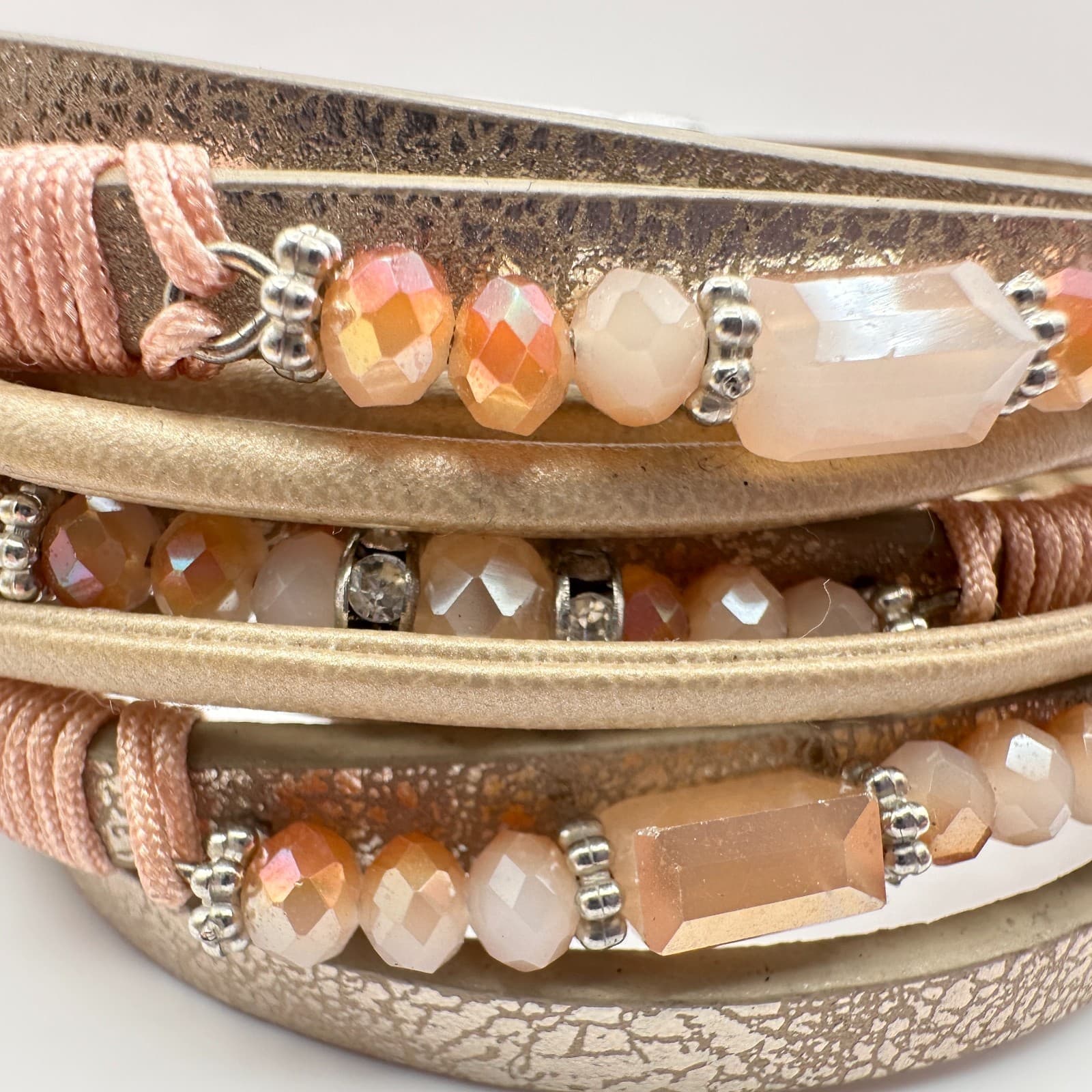Vintage Y2K Boho Beaded Faux Leather Multi Strand Cuff Bracelet Women's Jewelry - Thumbnail 6