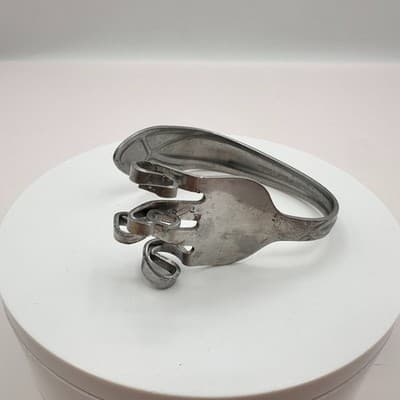 Vintage 90s Pfaltzgraff Silver Tone Fork Cuff Bracelet Statement Women's Jewelry - Thumbnail 2