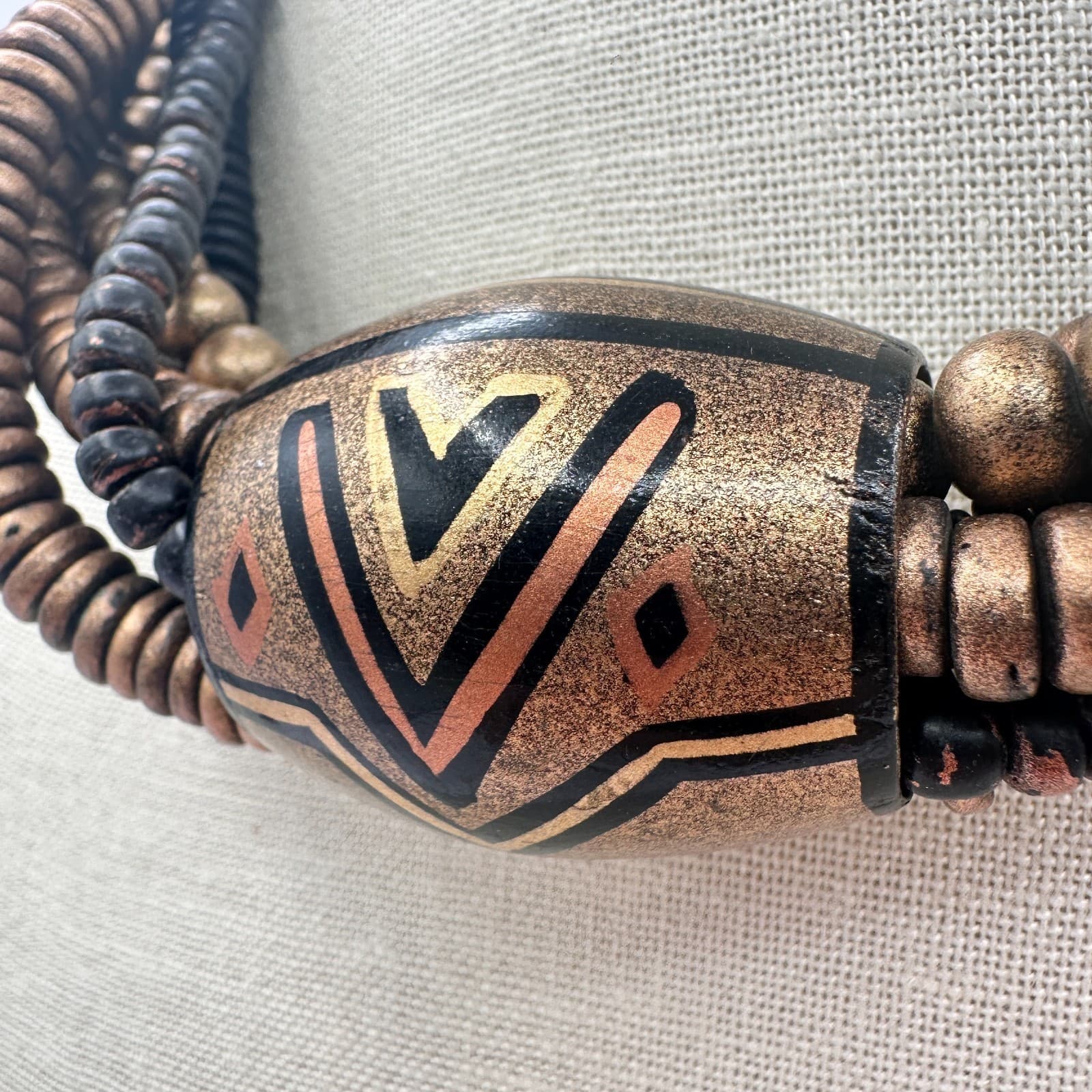 Vintage 80s Silver Tone Multi Strand Chunky Wooden Beaded Necklace Jewelry - Thumbnail 7