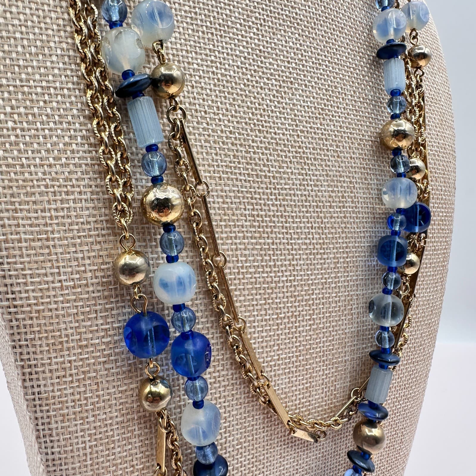 Vintage 90s Beaded Multi-Strand Gold Tone Necklace & Dangle Earrings Set Jewelry - Thumbnail 6