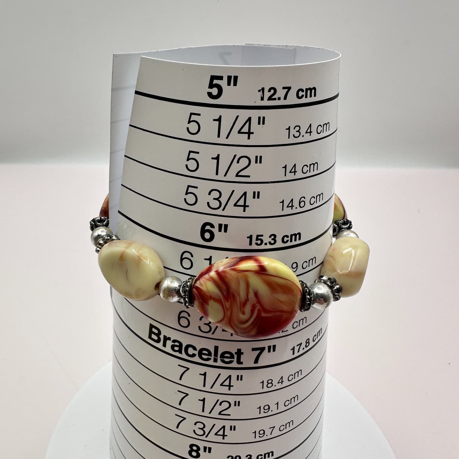 Vintage Y2K Cream Red Marbled Bracelet Statement Women's Classic Fashion Jewelry - Thumbnail 7