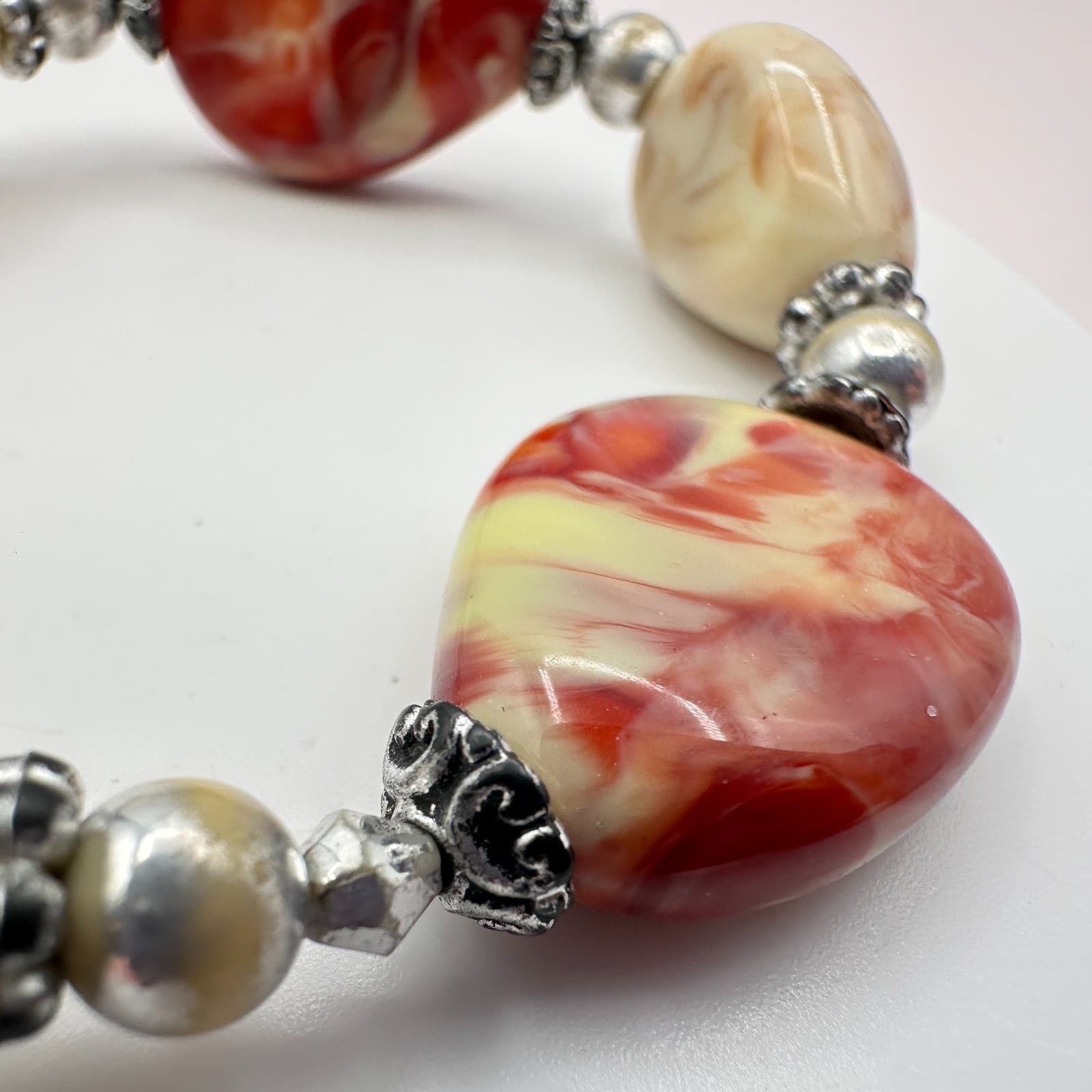Vintage Y2K Cream Red Marbled Bracelet Statement Women's Classic Fashion Jewelry - Thumbnail 4