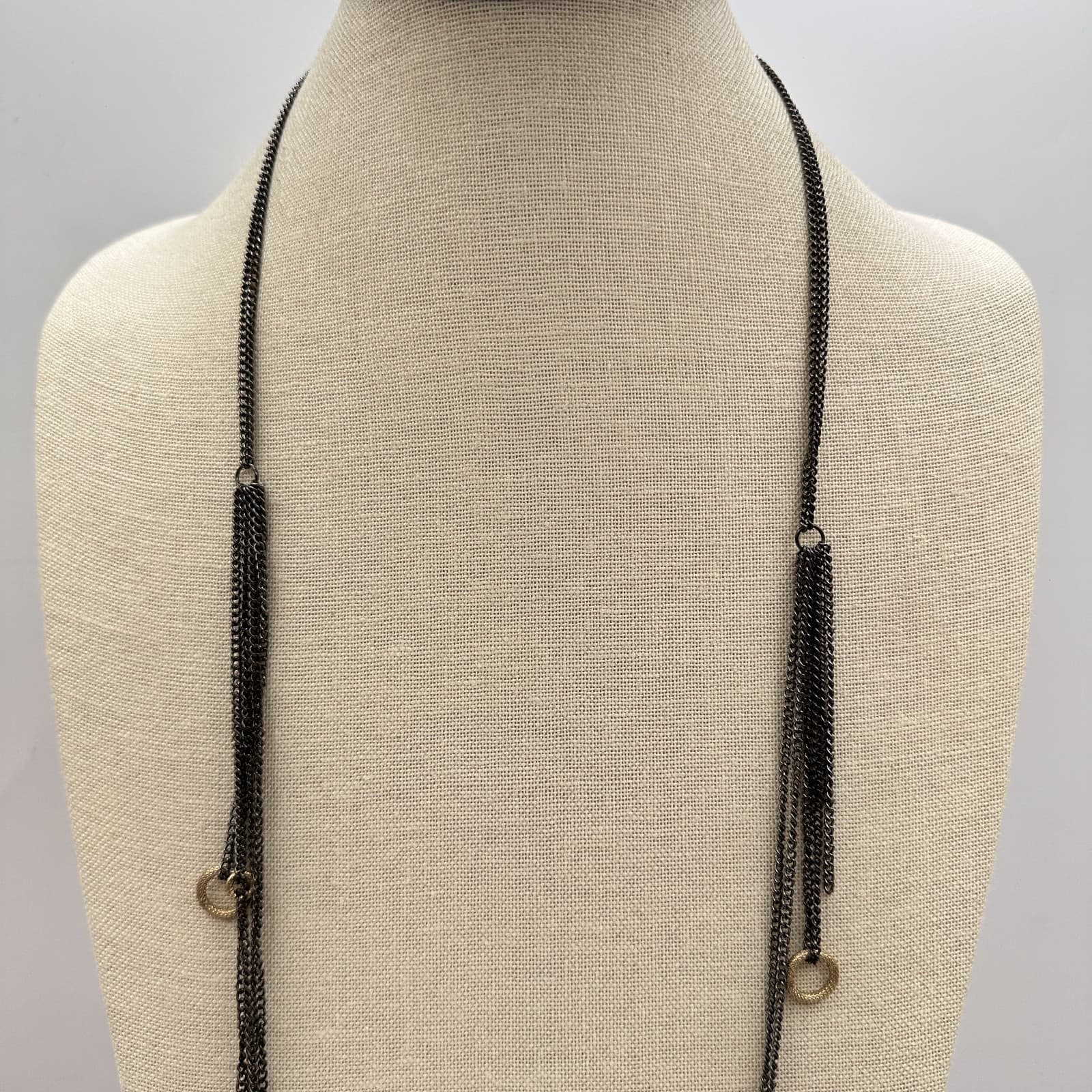 Vintage 90s Black Multi-Strand Cable Chain Necklace Women's Classic Jewelry - Thumbnail 2