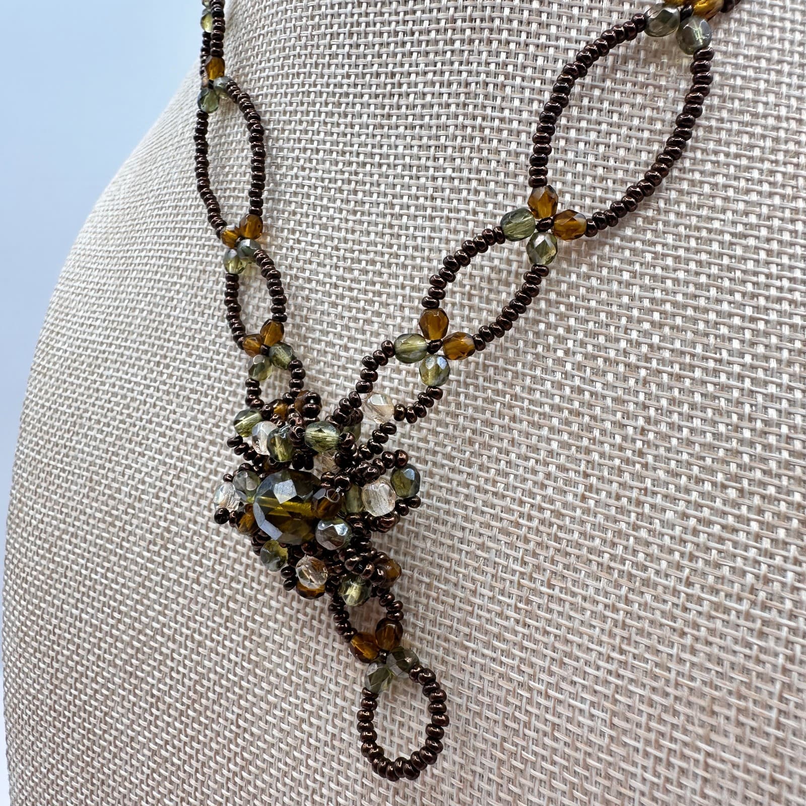 Vintage Y2K Earth Tone Seed Beaded Necklace Statement Women's Classic Jewelry - Thumbnail 6