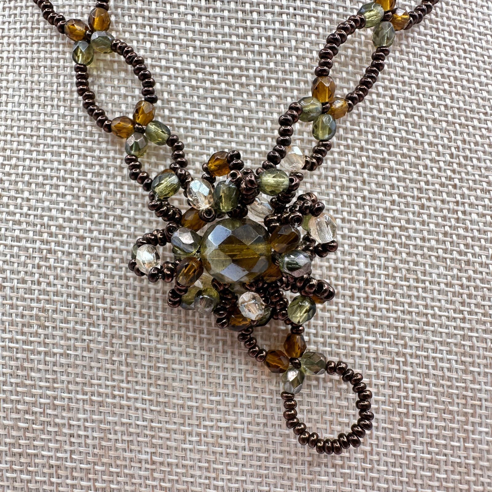 Vintage Y2K Earth Tone Seed Beaded Necklace Statement Women's Classic Jewelry - Thumbnail 2