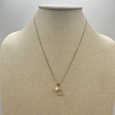 Vintage Y2K Rose Quartz Pearl Teardrop Pendant Necklace Silver Tone Jewelry - Thumbnail 8