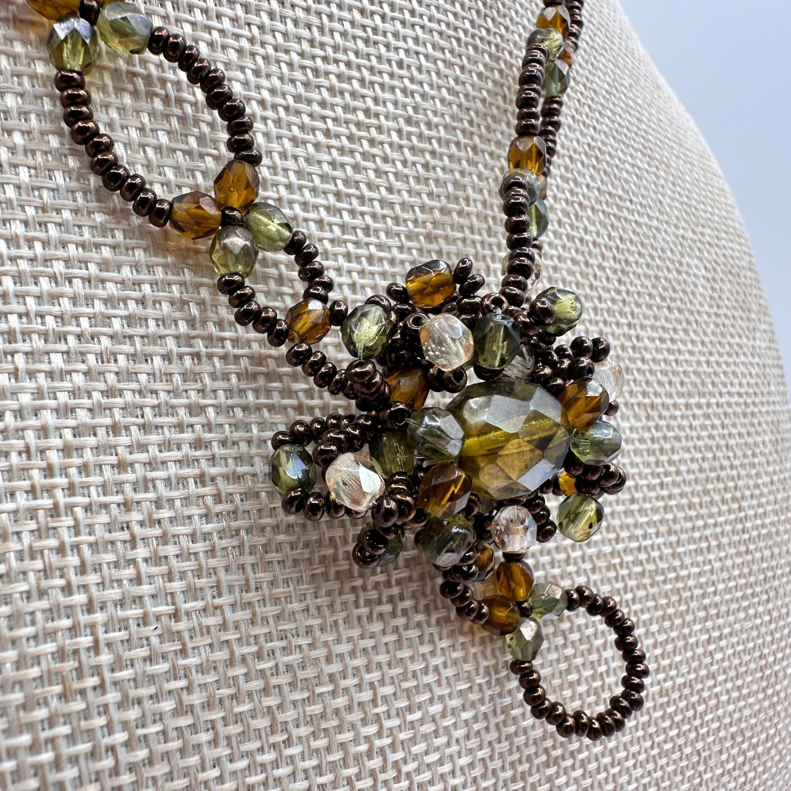 Vintage Y2K Earth Tone Seed Beaded Necklace Statement Women's Classic Jewelry - Thumbnail 3