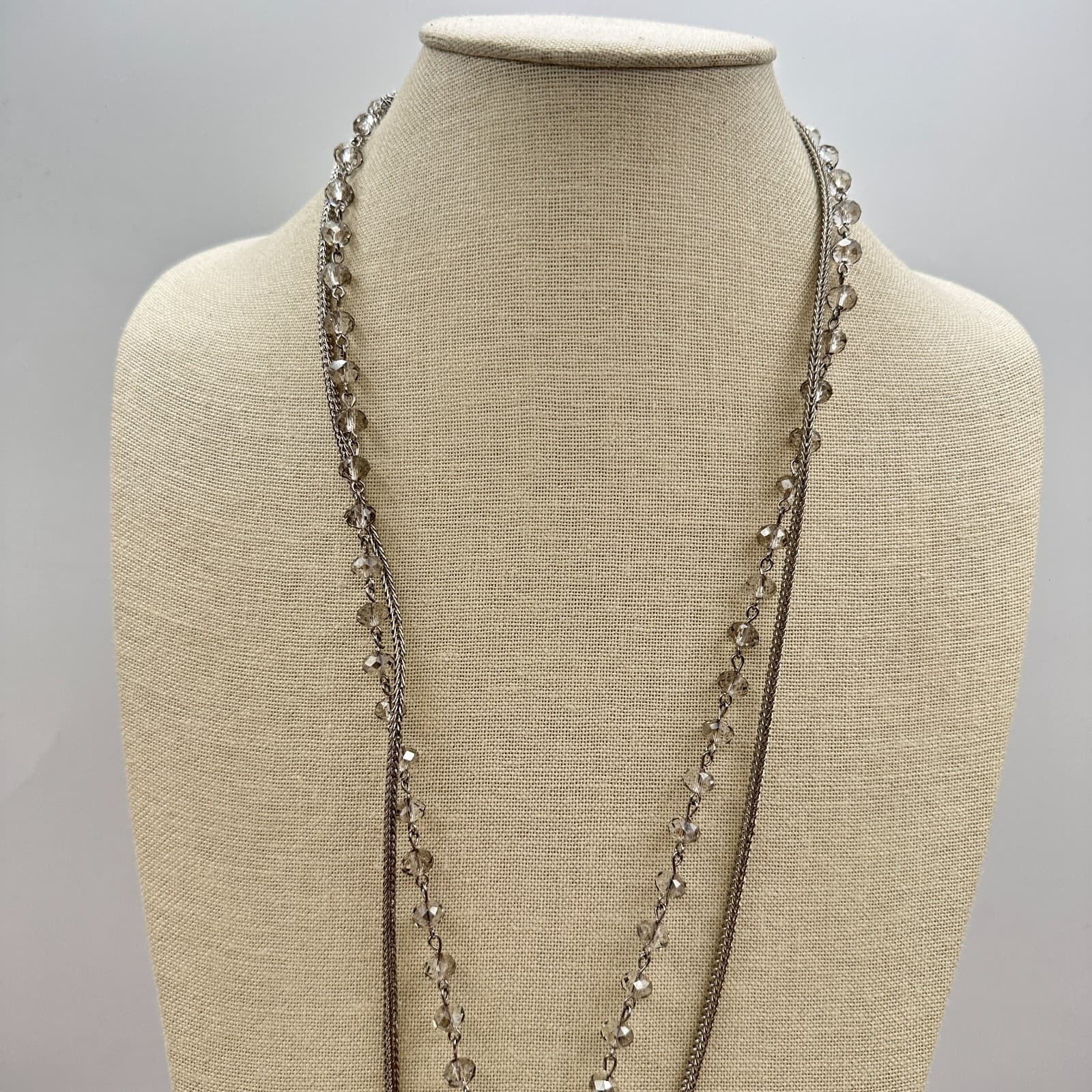 Vintage Y2K Silver Tone Multi Strand Beaded Boho Abalone Shell Pendant Necklace - Thumbnail 5