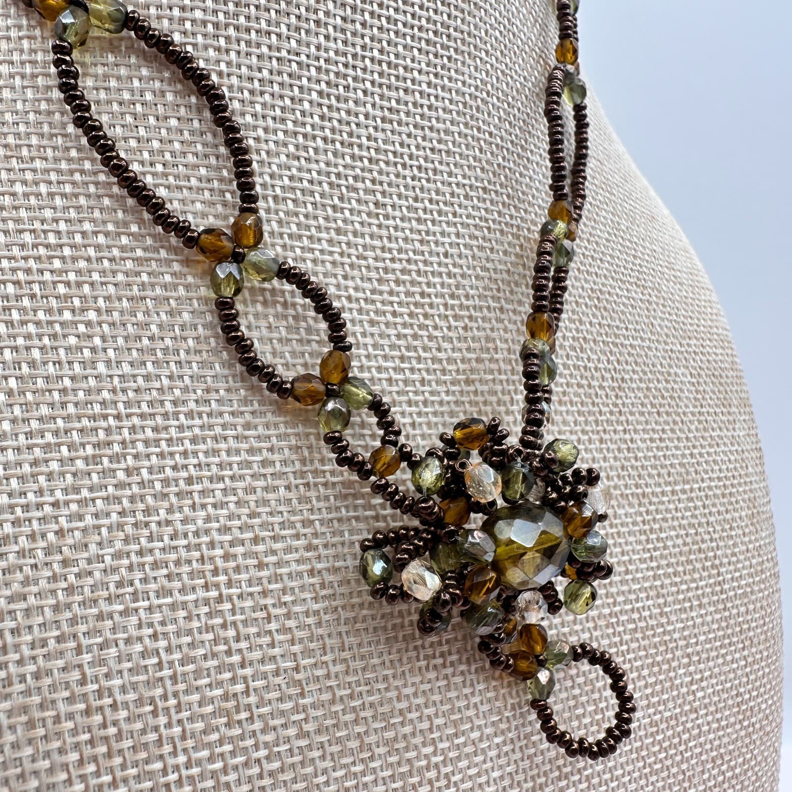 Vintage Y2K Earth Tone Seed Beaded Necklace Statement Women's Classic Jewelry - Thumbnail 4