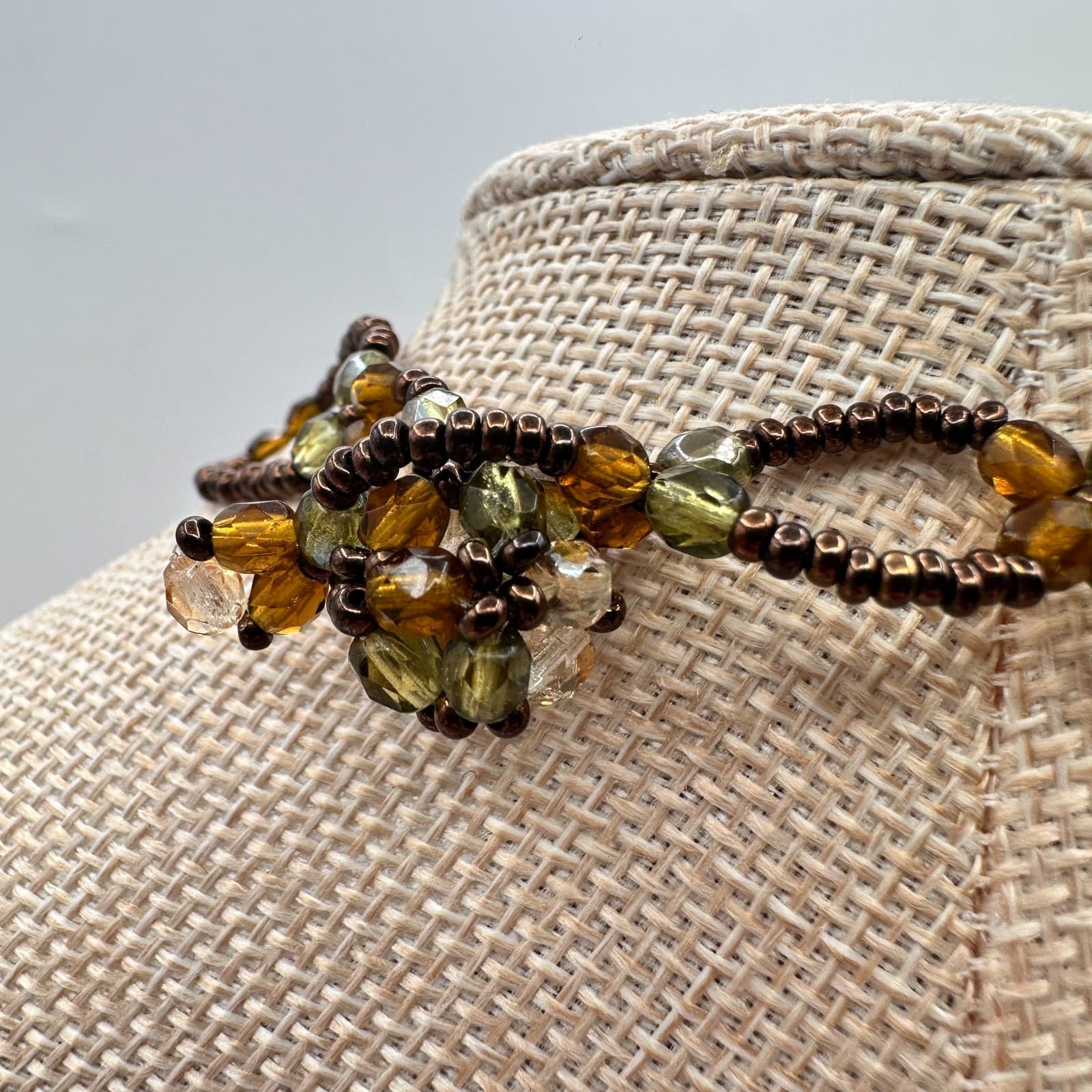 Vintage Y2K Earth Tone Seed Beaded Necklace Statement Women's Classic Jewelry - Thumbnail 9