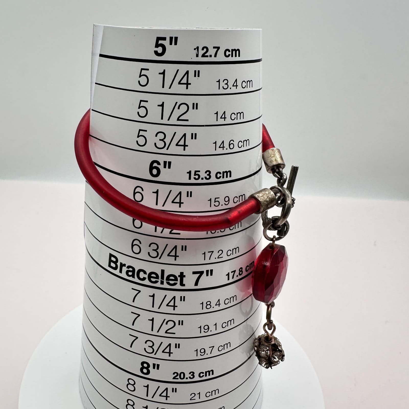 Vintage Y2K Red Lucite Bracelet Faceted Bead Rhinestone Ball Charms Jewelry - Thumbnail 2