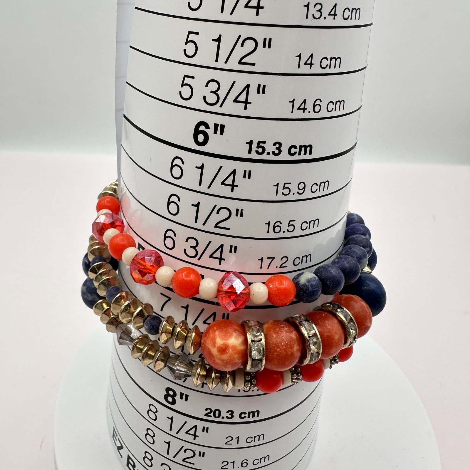 Vintage 90s Boho Stranded Sodalite Orange Bead Memory Wire Wrap Bracelet Jewelry - Thumbnail 6