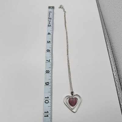 Vintage Y2K Pink Stone Silver Tone Triple Heart Pendant Necklace Women's Jewelry - Thumbnail 8