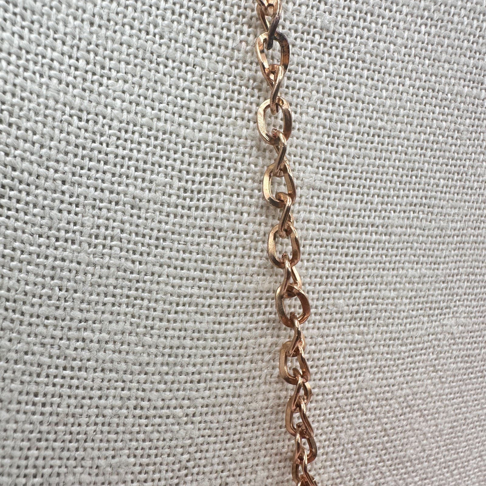 Vintage 90s Rose Gold Tone Clear Beaded Geometric Pendant Necklace Tassel Chain - Thumbnail 7