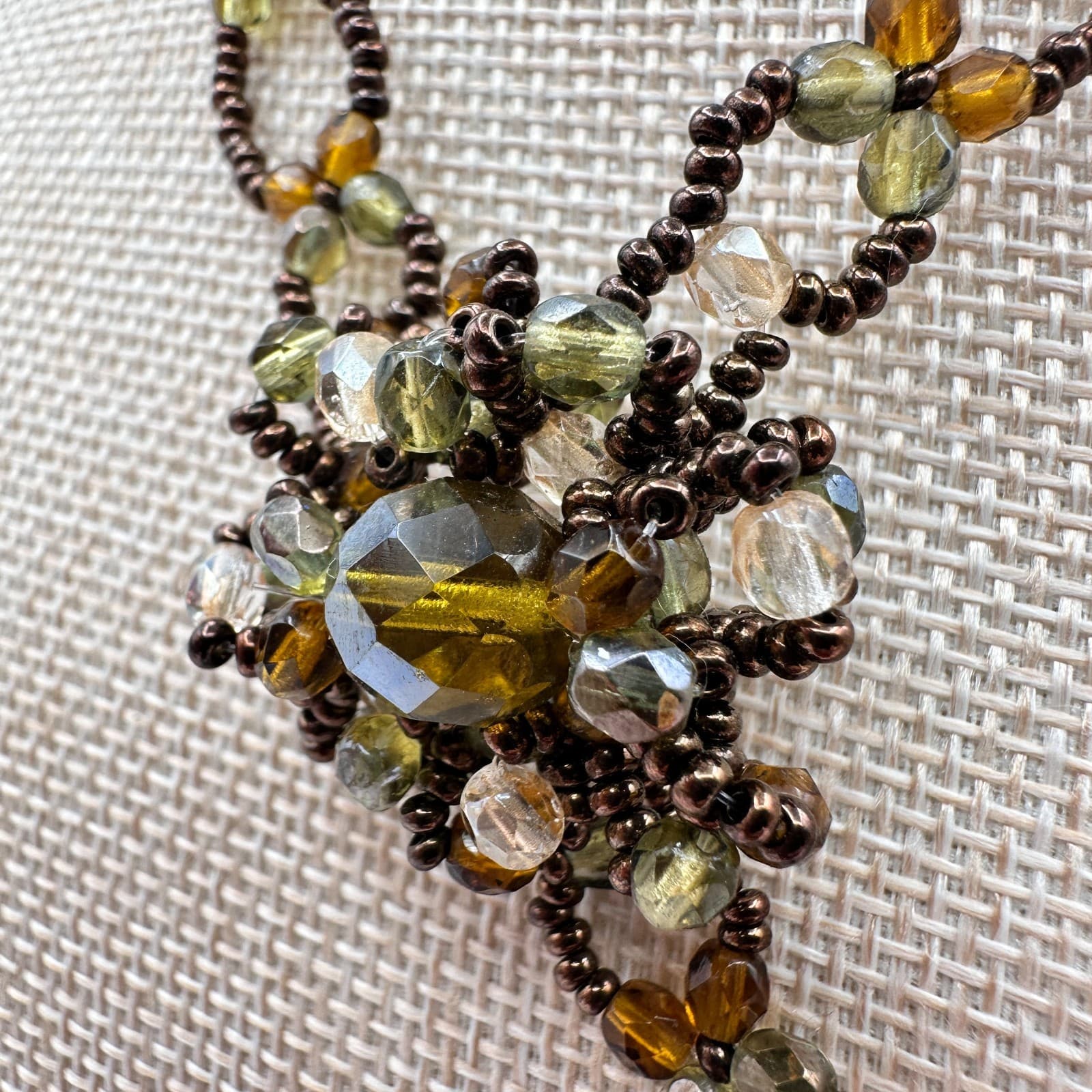 Vintage Y2K Earth Tone Seed Beaded Necklace Statement Women's Classic Jewelry - Thumbnail 7