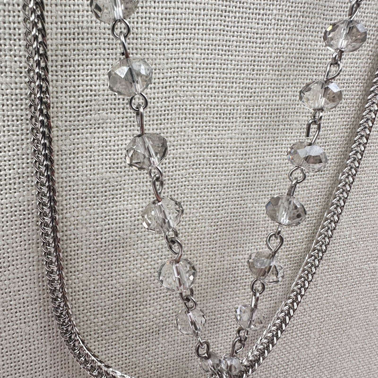 Vintage Y2K Silver Tone Multi Strand Beaded Boho Abalone Shell Pendant Necklace - Thumbnail 6