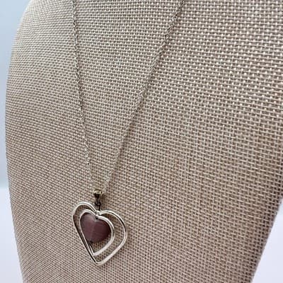 Vintage Y2K Pink Stone Silver Tone Triple Heart Pendant Necklace Women's Jewelry - Thumbnail 6
