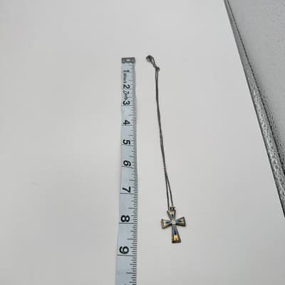 Vintage 90s Silver Tone Cloisonné Enamel Cross Pendant Necklace Women's Jewelry - Thumbnail 7
