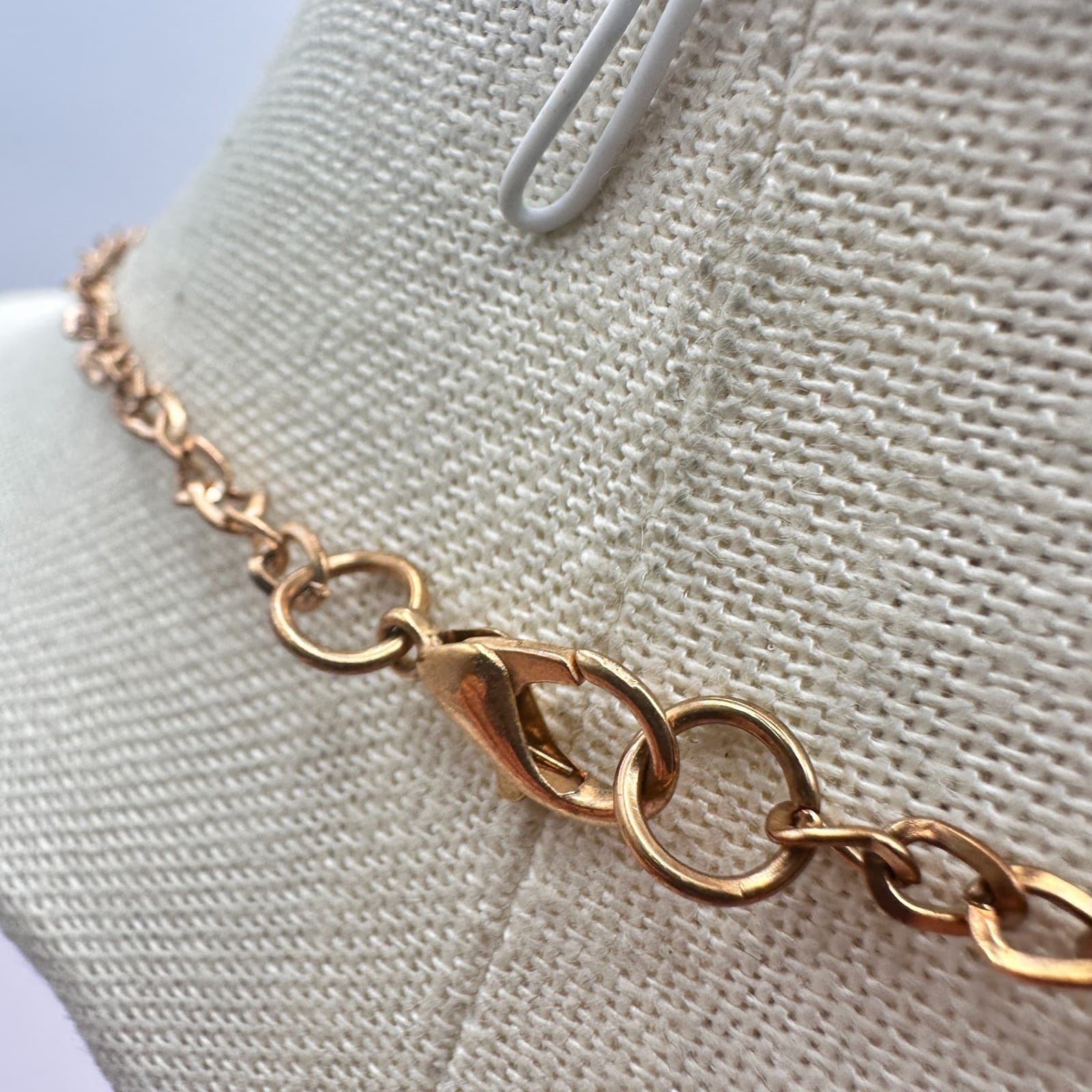 Vintage 90s Rose Gold Tone Clear Beaded Geometric Pendant Necklace Tassel Chain - Thumbnail 8