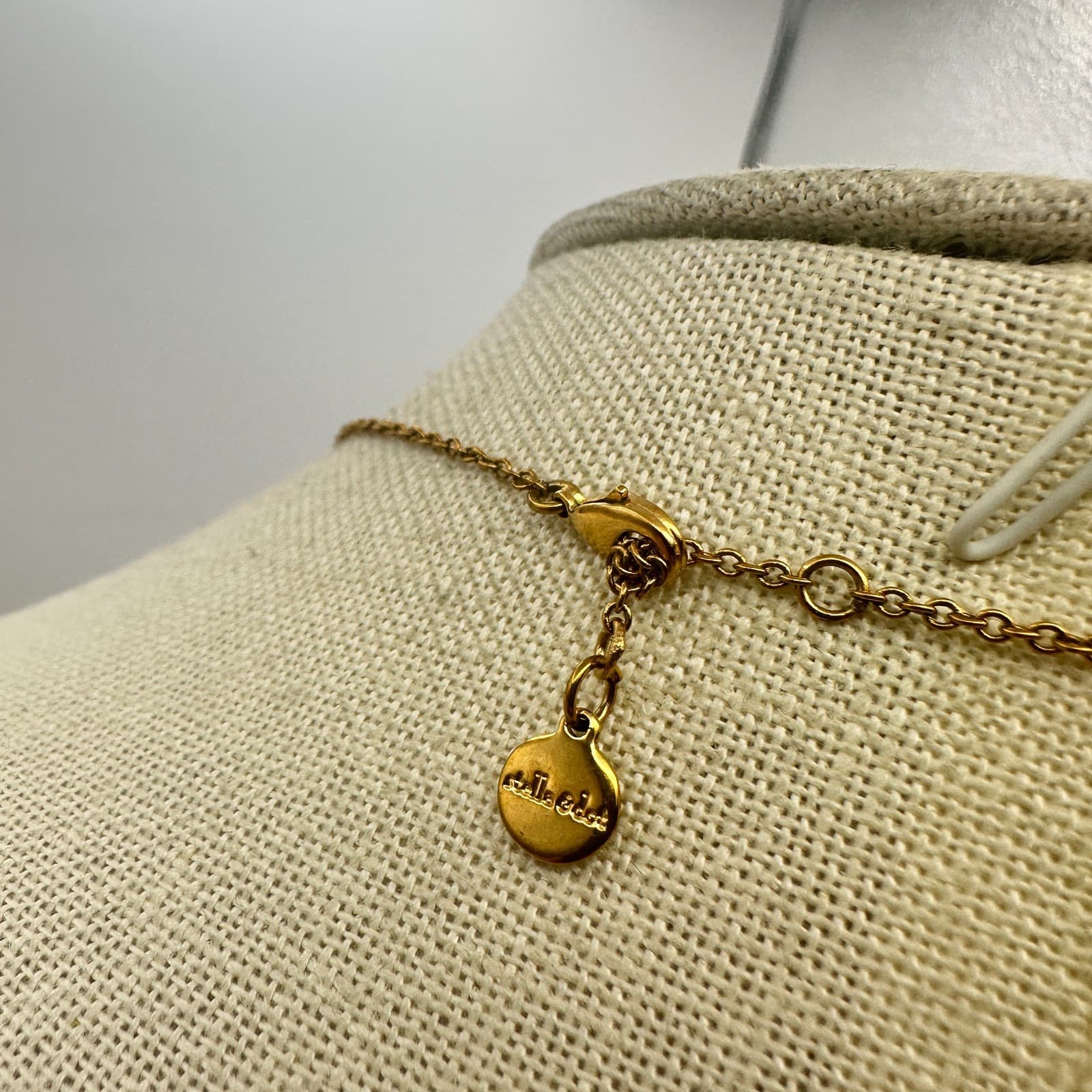 Vintage 90s Stella & Dot Breezeblock Gold Tone Turquoise Pendant Necklace - Thumbnail 8