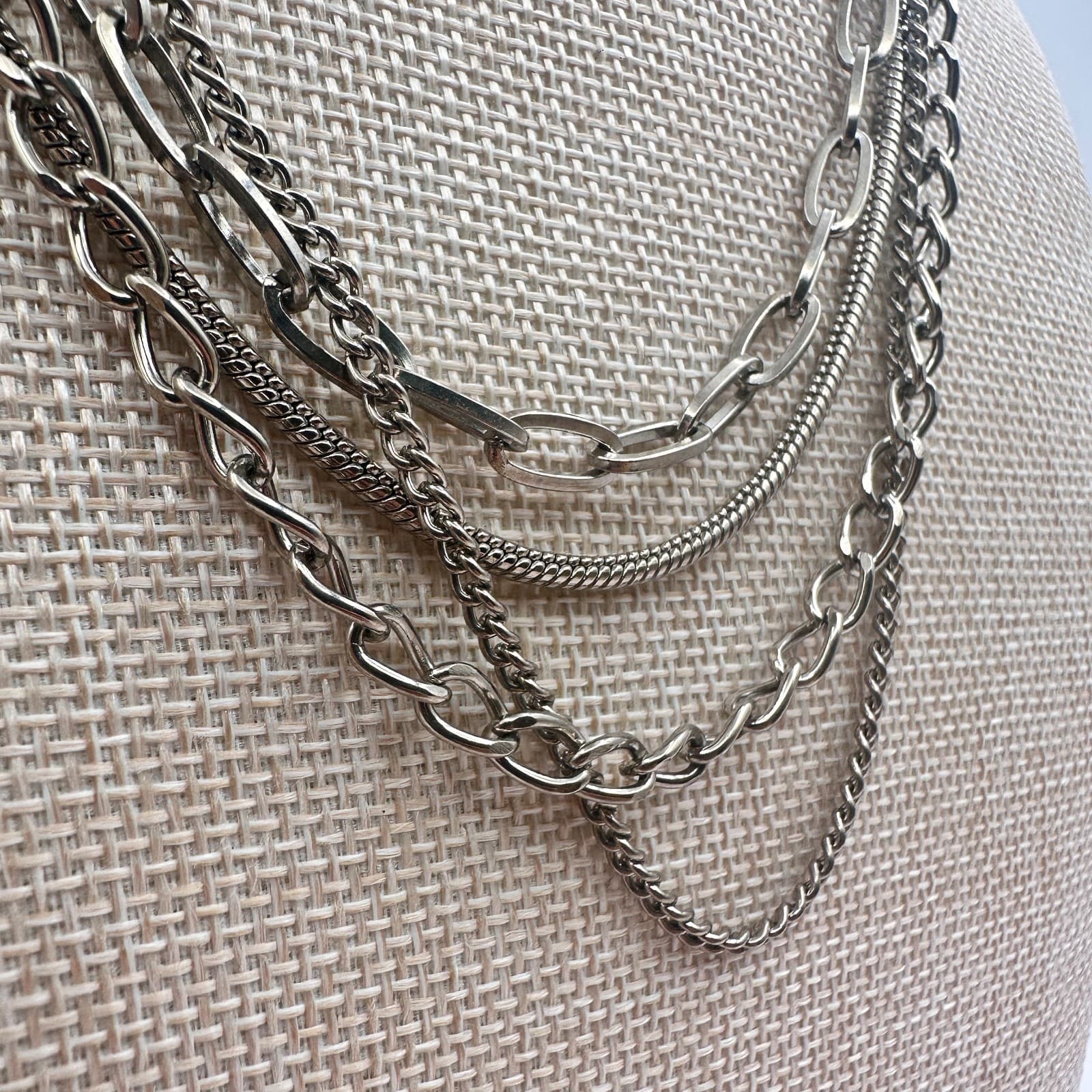 Vintage Y2K Multi Strand Silver Tone Chain Necklace Women's Classic Jewelry - Thumbnail 4