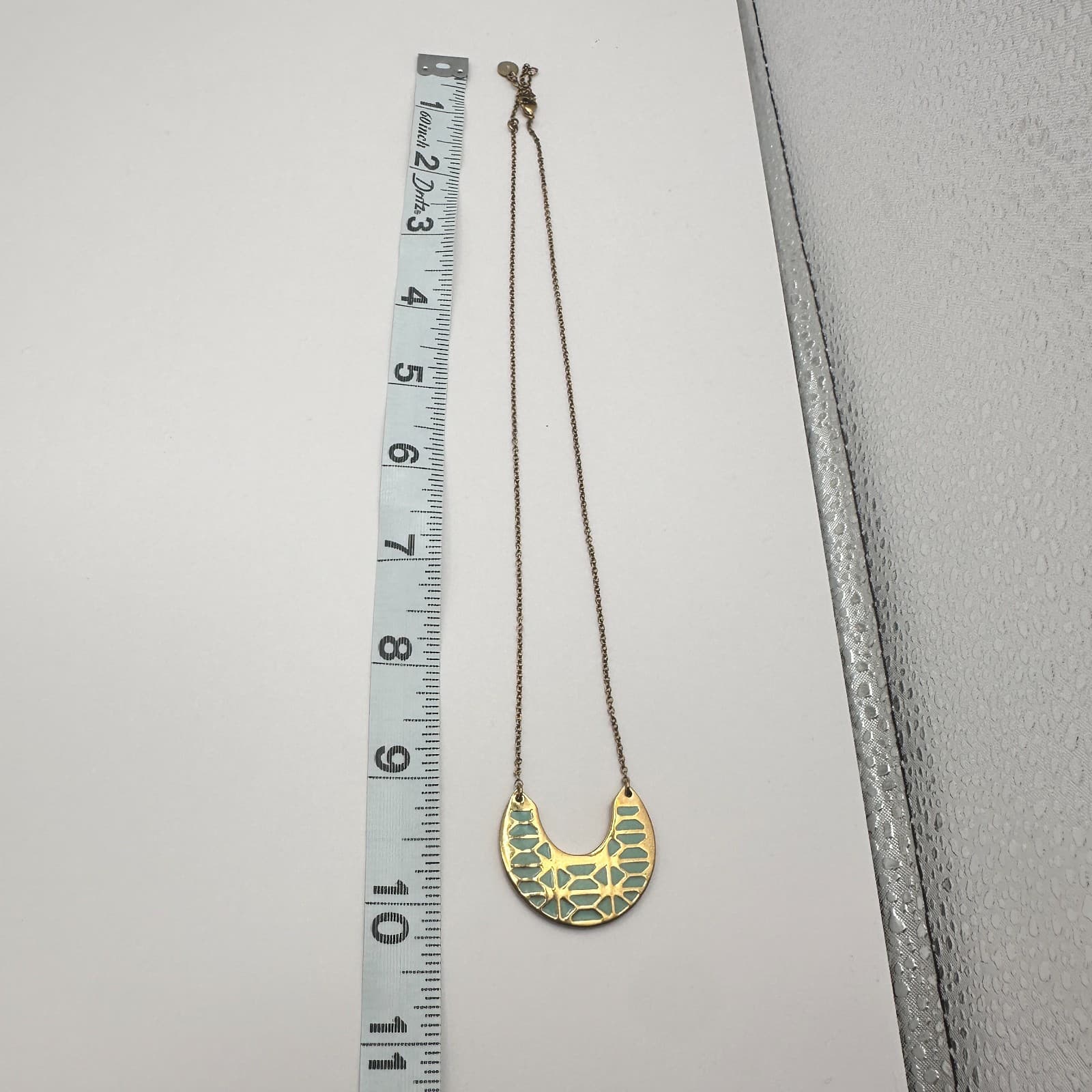 Vintage 90s Stella & Dot Breezeblock Gold Tone Turquoise Pendant Necklace - Thumbnail 9