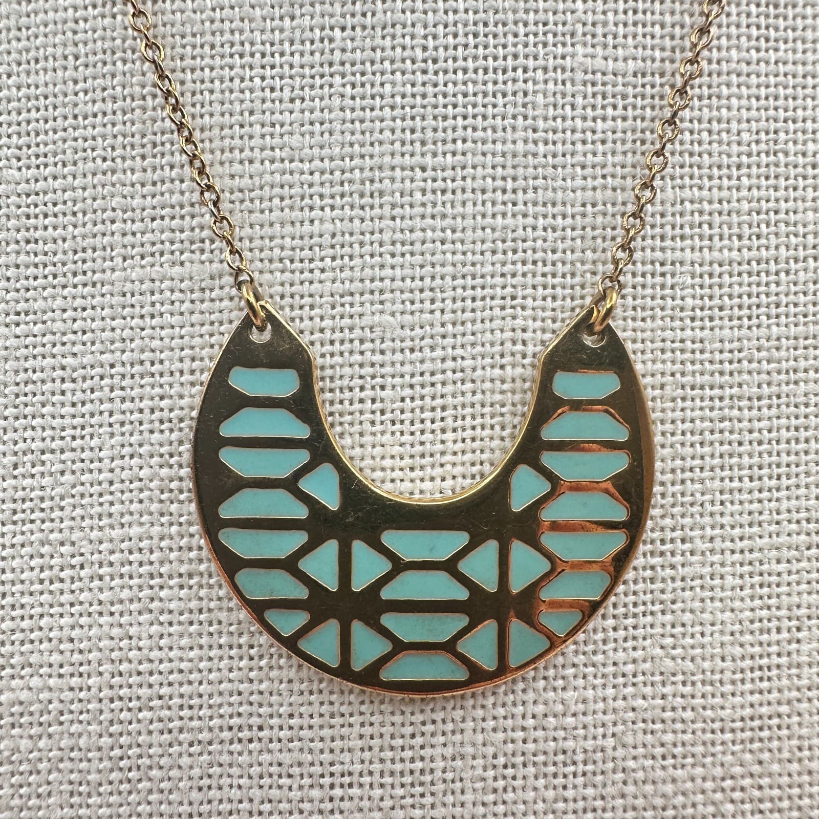Vintage 90s Stella & Dot Breezeblock Gold Tone Turquoise Pendant Necklace
