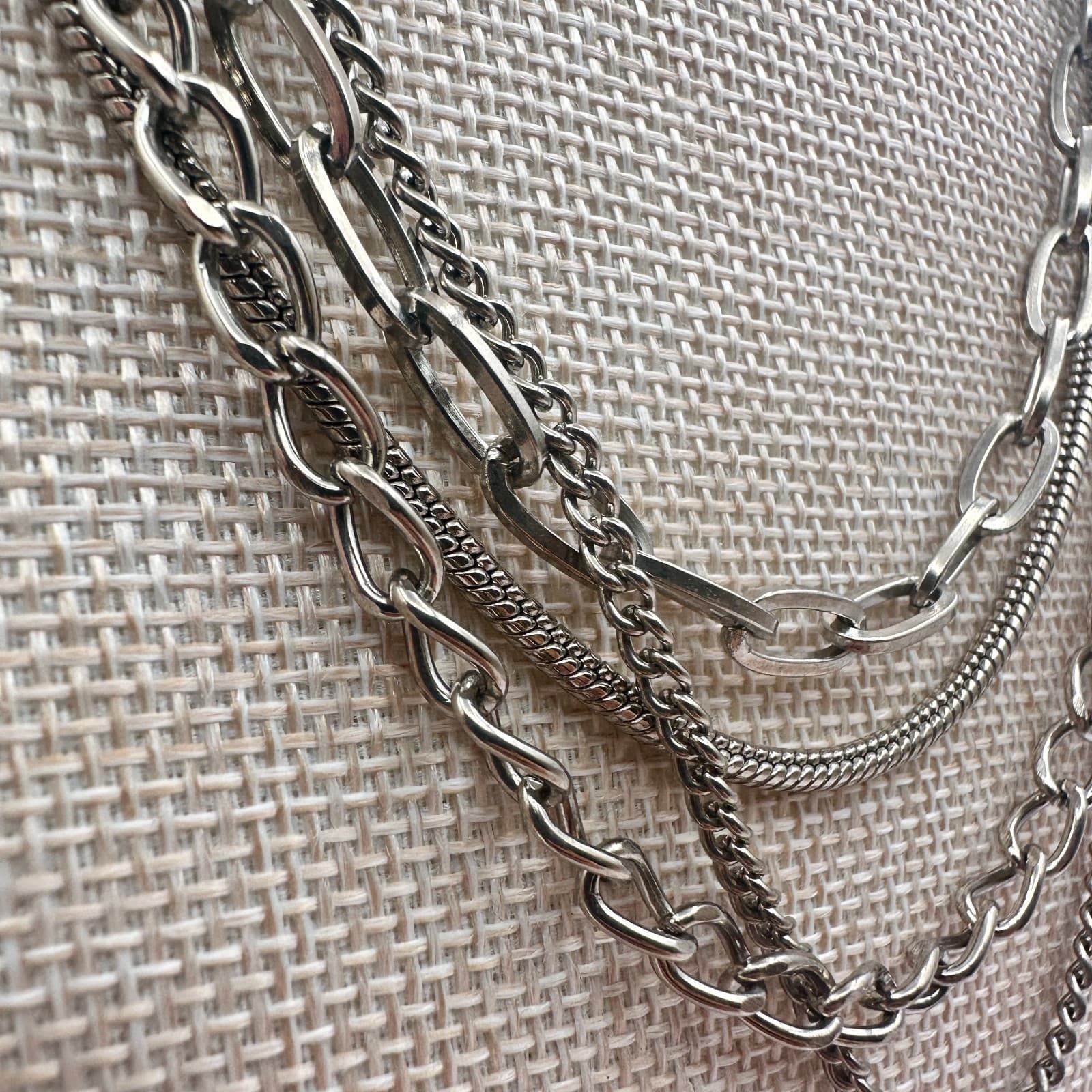Vintage Y2K Multi Strand Silver Tone Chain Necklace Women's Classic Jewelry - Thumbnail 3