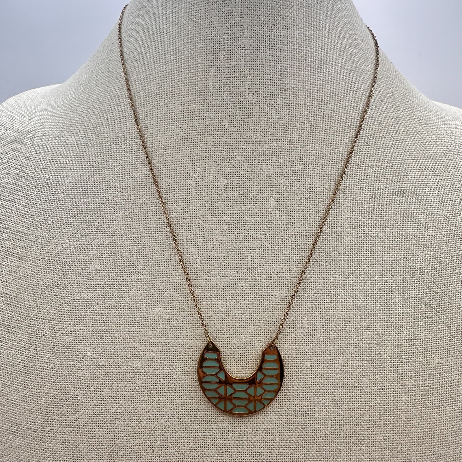 Vintage 90s Stella & Dot Breezeblock Gold Tone Turquoise Pendant Necklace - Thumbnail 7