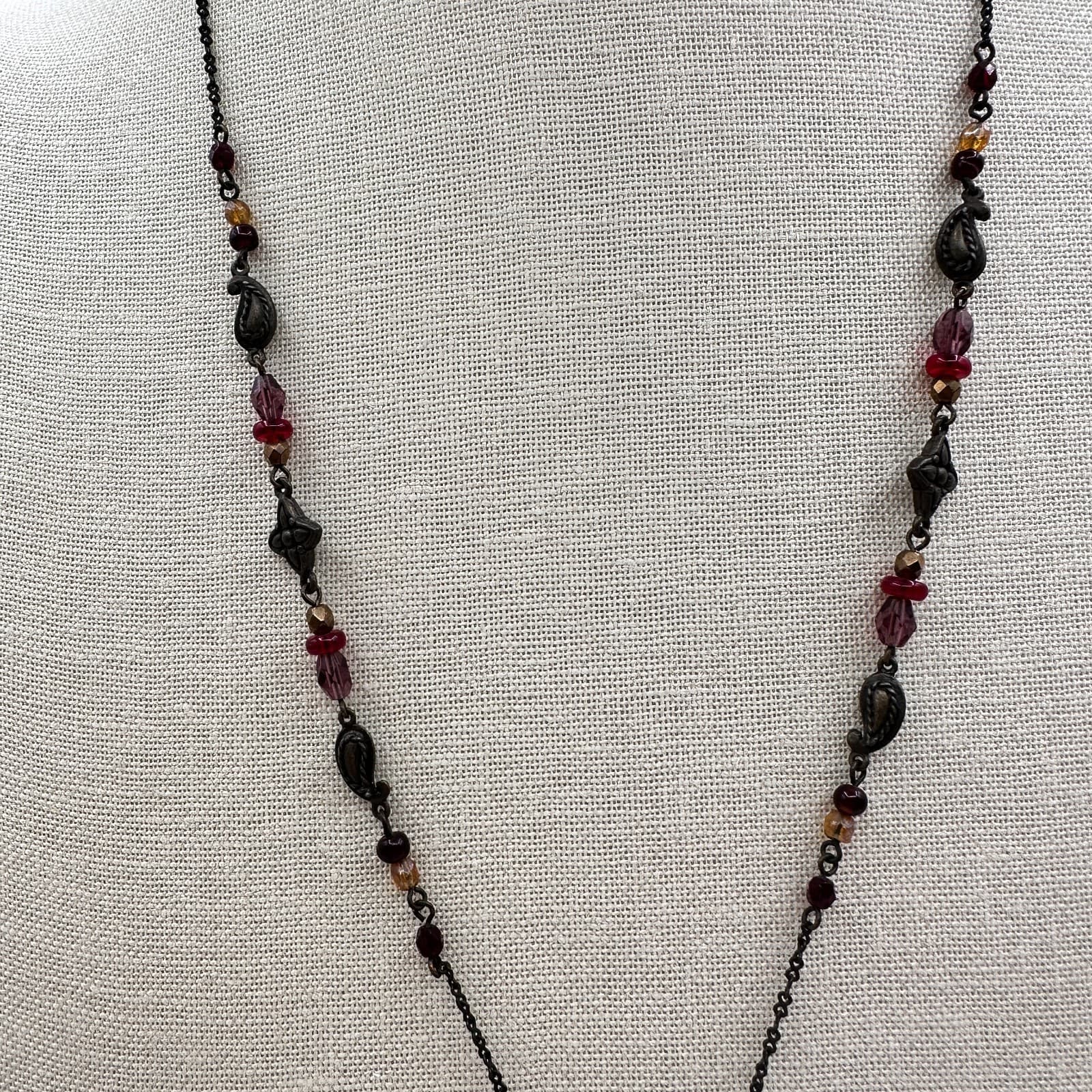 Vintage 80s Glass Beaded Dried Red Pressed Flower Heart Pendant Necklace Jewelry - Thumbnail 6