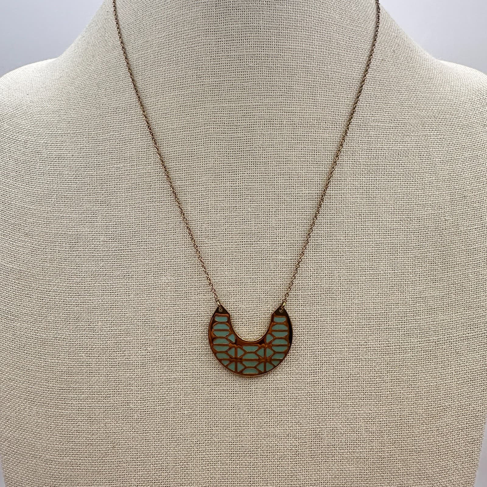 Vintage 90s Stella & Dot Breezeblock Gold Tone Turquoise Pendant Necklace - Thumbnail 2