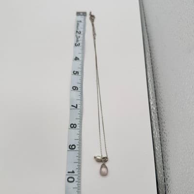Vintage Y2K Rose Quartz Pearl Teardrop Pendant Necklace Silver Tone Jewelry - Thumbnail 10