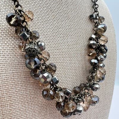 Vintage Y2K LOFT Clear Rhinestone Beaded Boho Statement Necklace Women's Jewelry - Thumbnail 3