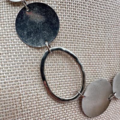 Vintage 90s Silver Tone Disc Oval Link Necklace Statement Women's Jewelry - Thumbnail 3