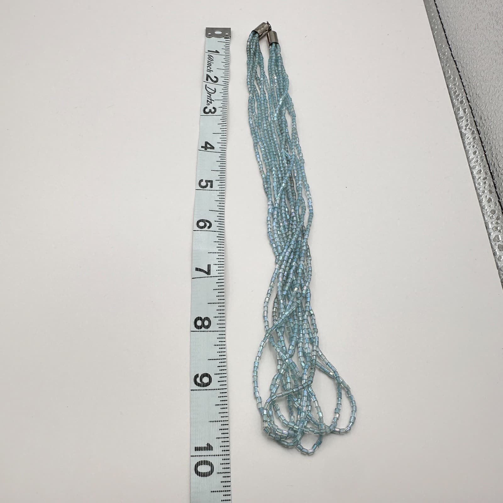 Vintage Y2K Multi Strand Sky Blue Seed Beaded Necklace Boho Minimalist Jewelry - Thumbnail 6