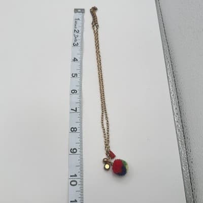 Vintage 80s Gold Tone Chain Necklace Red Navy Po Tassel Charm Rhinestone Jewelry - Thumbnail 10