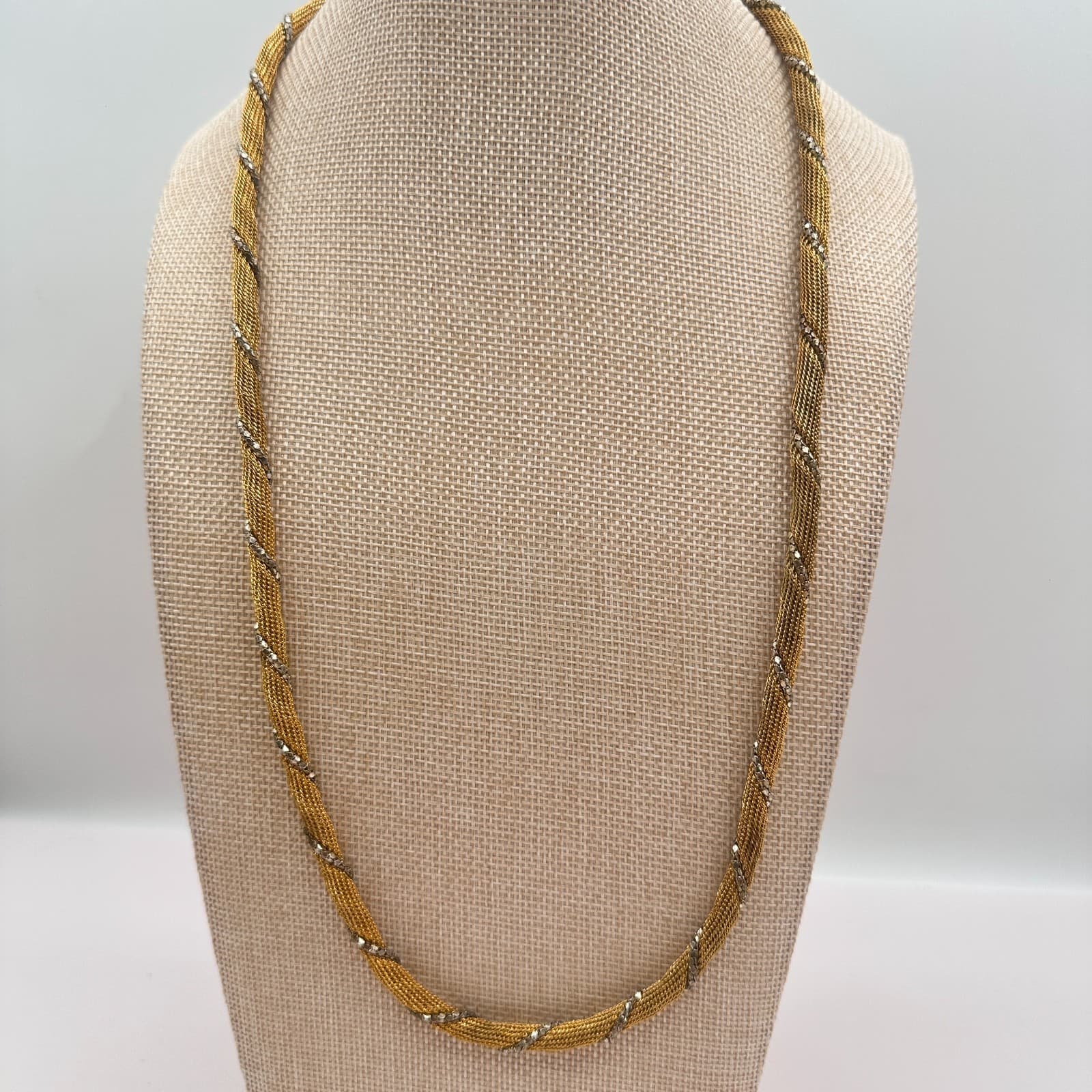 Vintage 80s Two Tone Gold Silver Twisted Mesh Rope Chain Necklace Retro Jewelry - Thumbnail 7