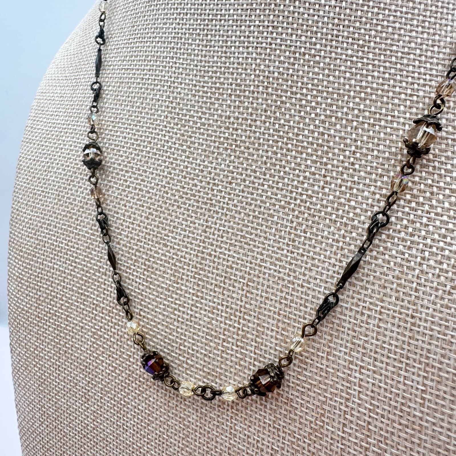 Vintage Y2K Chico’s Bronze Tone Faceted Beaded Necklace Boho Statement Jewelry - Thumbnail 6