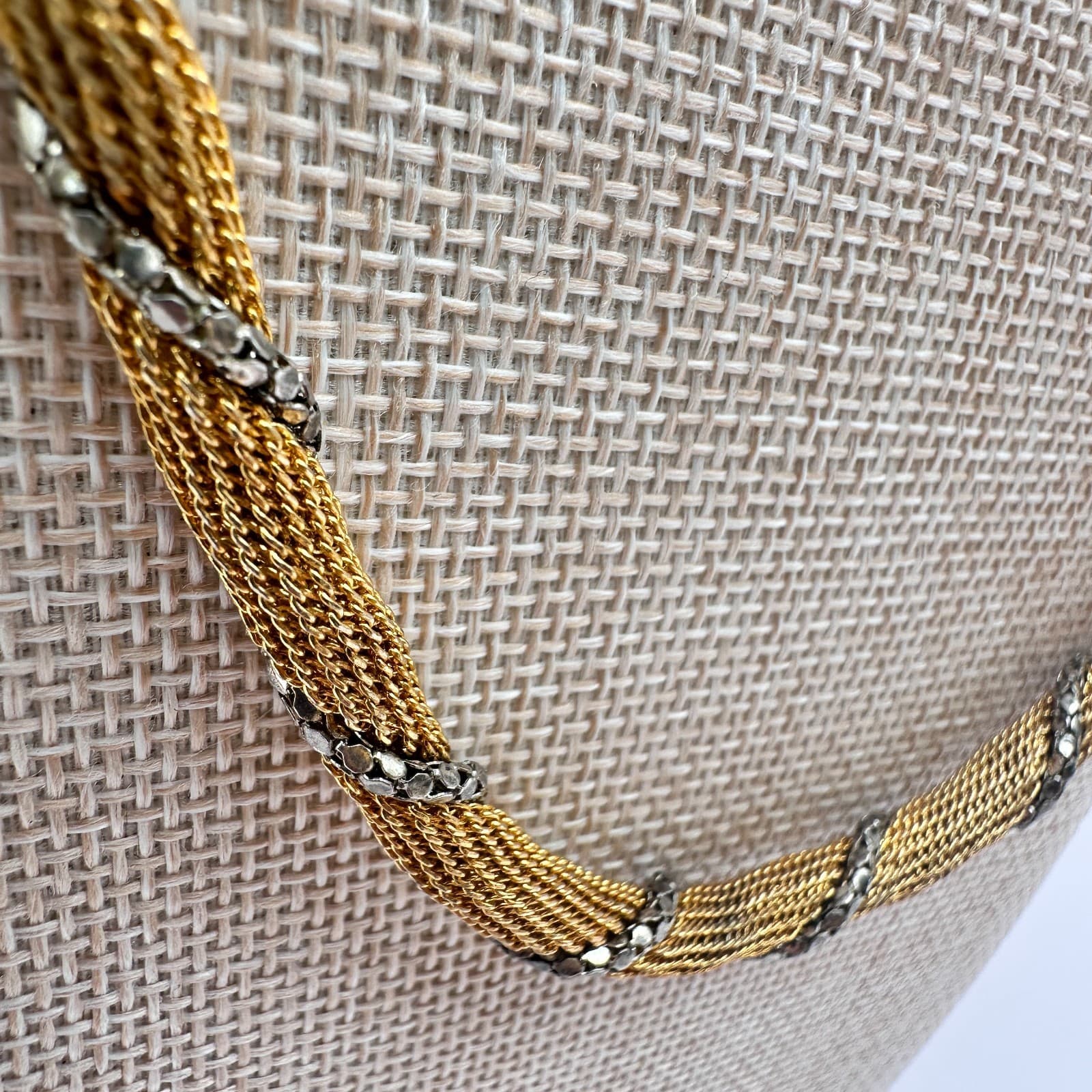 Vintage 80s Two Tone Gold Silver Twisted Mesh Rope Chain Necklace Retro Jewelry - Thumbnail 5