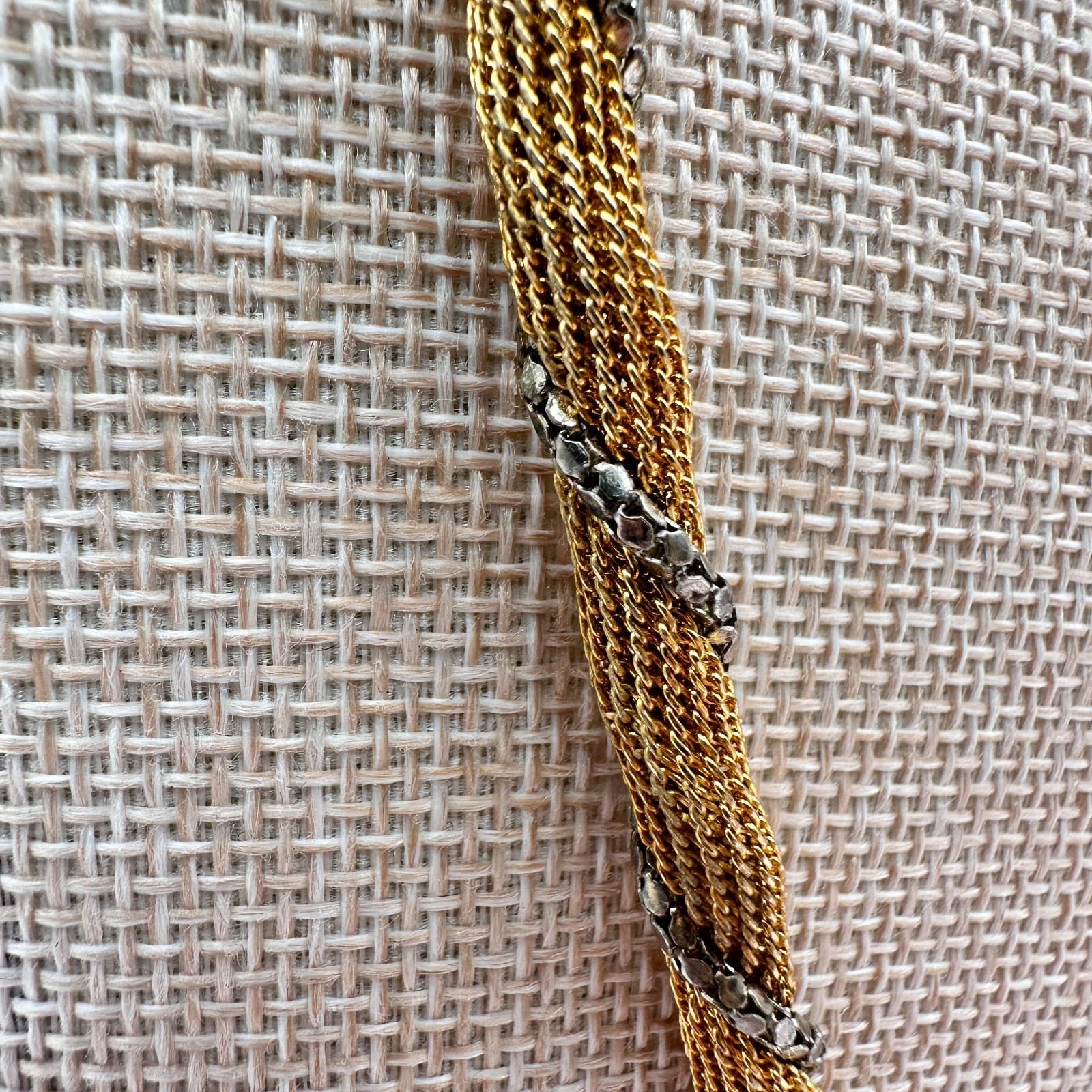 Vintage 80s Two Tone Gold Silver Twisted Mesh Rope Chain Necklace Retro Jewelry - Thumbnail 4