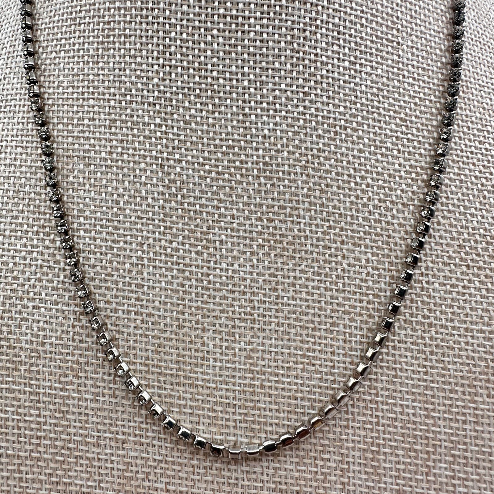 Vintage 80s Silver Tone Clear Diamond Cut Bead Ball Chain Necklace Retro Jewelry - Thumbnail 2