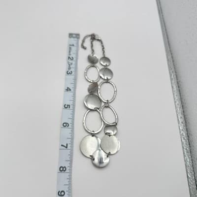 Vintage 90s Silver Tone Disc Oval Link Necklace Statement Women's Jewelry - Thumbnail 7