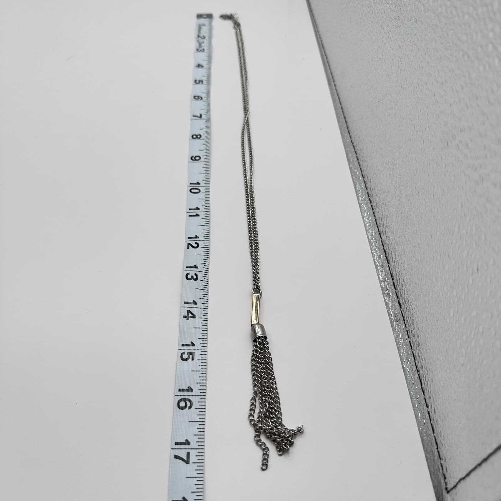 Vintage Y2K Silver Tone Curb Chain Tassel Fringe Pendant Necklace Jewelry - Thumbnail 8