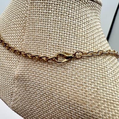 Vintage 80s Gold Tone Chain Necklace Red Navy Po Tassel Charm Rhinestone Jewelry - Thumbnail 9