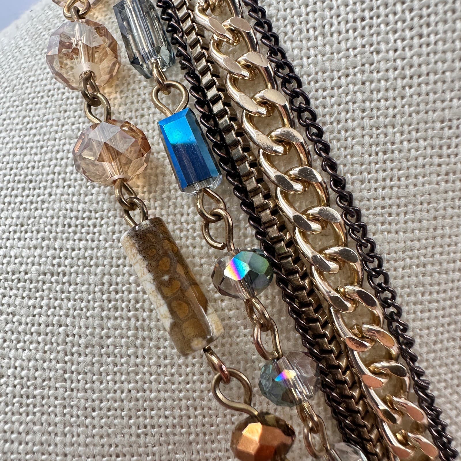 Vintage 80s Sweet Escape Multi Strand Beaded Necklace Mixed Gold Chain Jewelry - Thumbnail 3