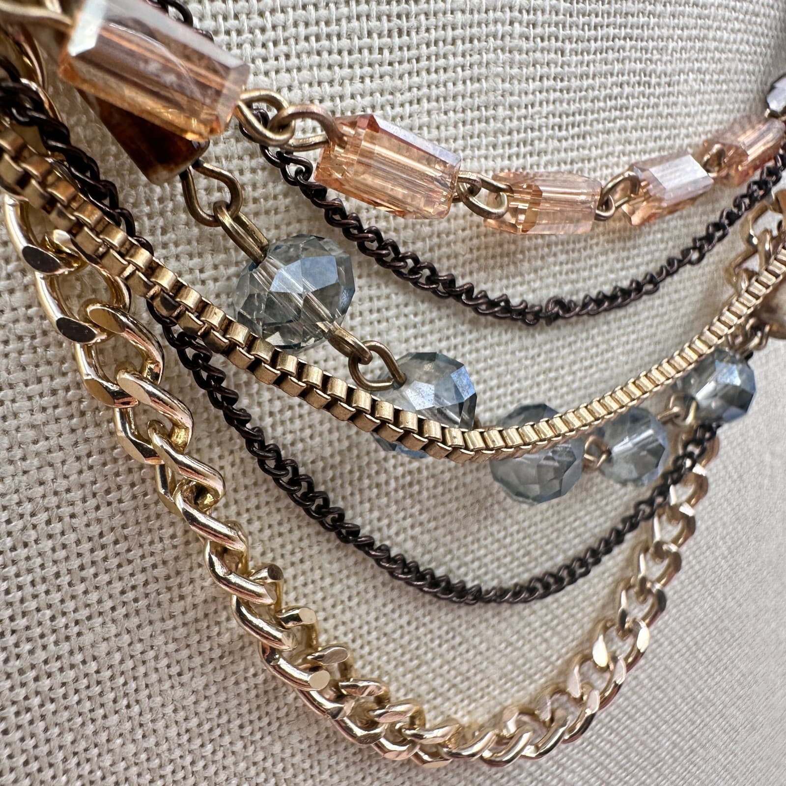 Vintage 80s Sweet Escape Multi Strand Beaded Necklace Mixed Gold Chain Jewelry - Thumbnail 4