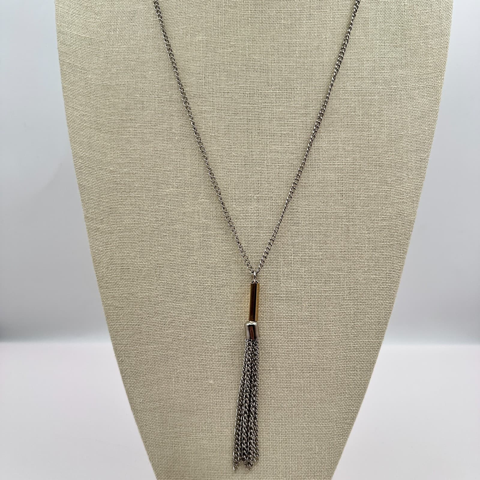 Vintage Y2K Silver Tone Curb Chain Tassel Fringe Pendant Necklace Jewelry - Thumbnail 6