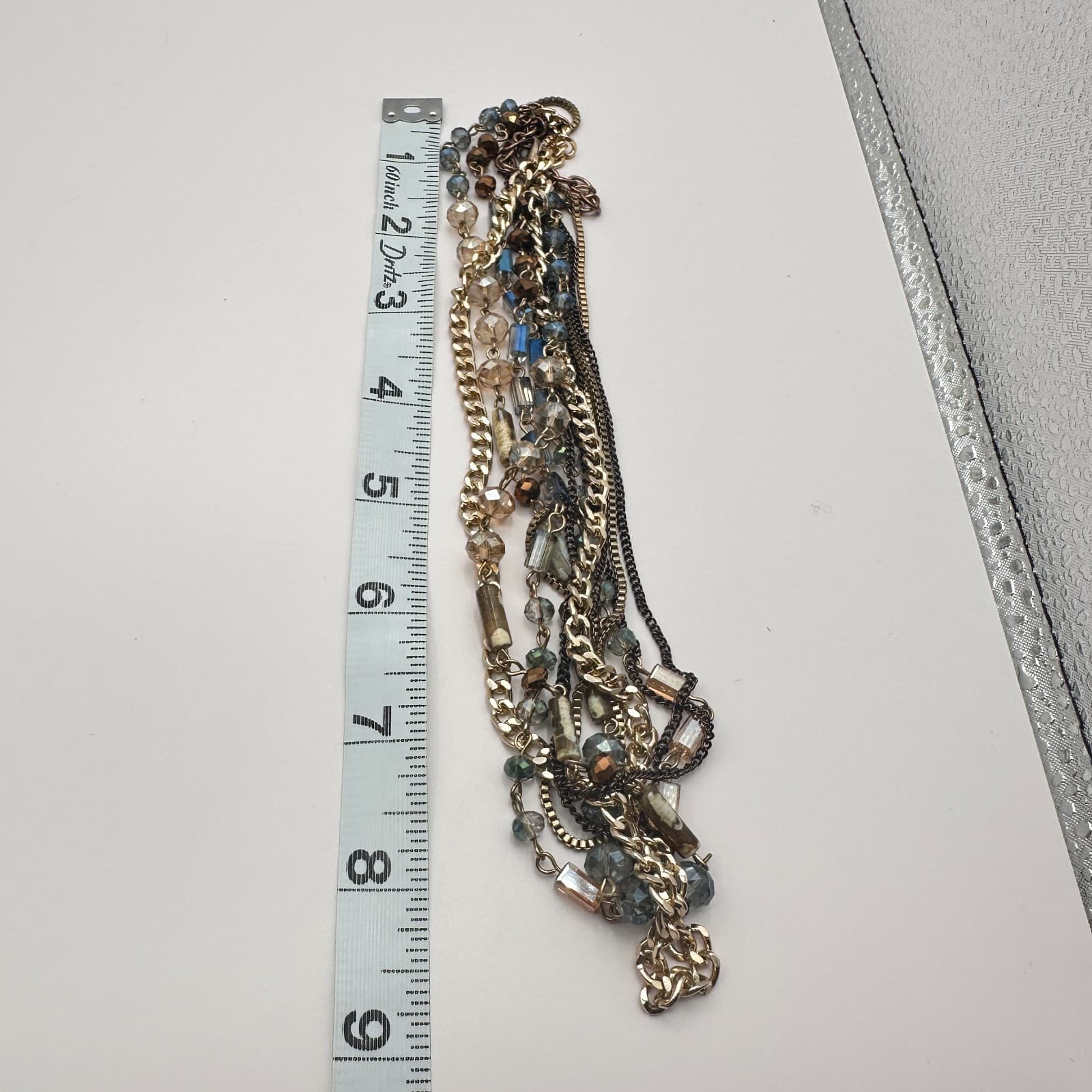Vintage 80s Sweet Escape Multi Strand Beaded Necklace Mixed Gold Chain Jewelry - Thumbnail 9